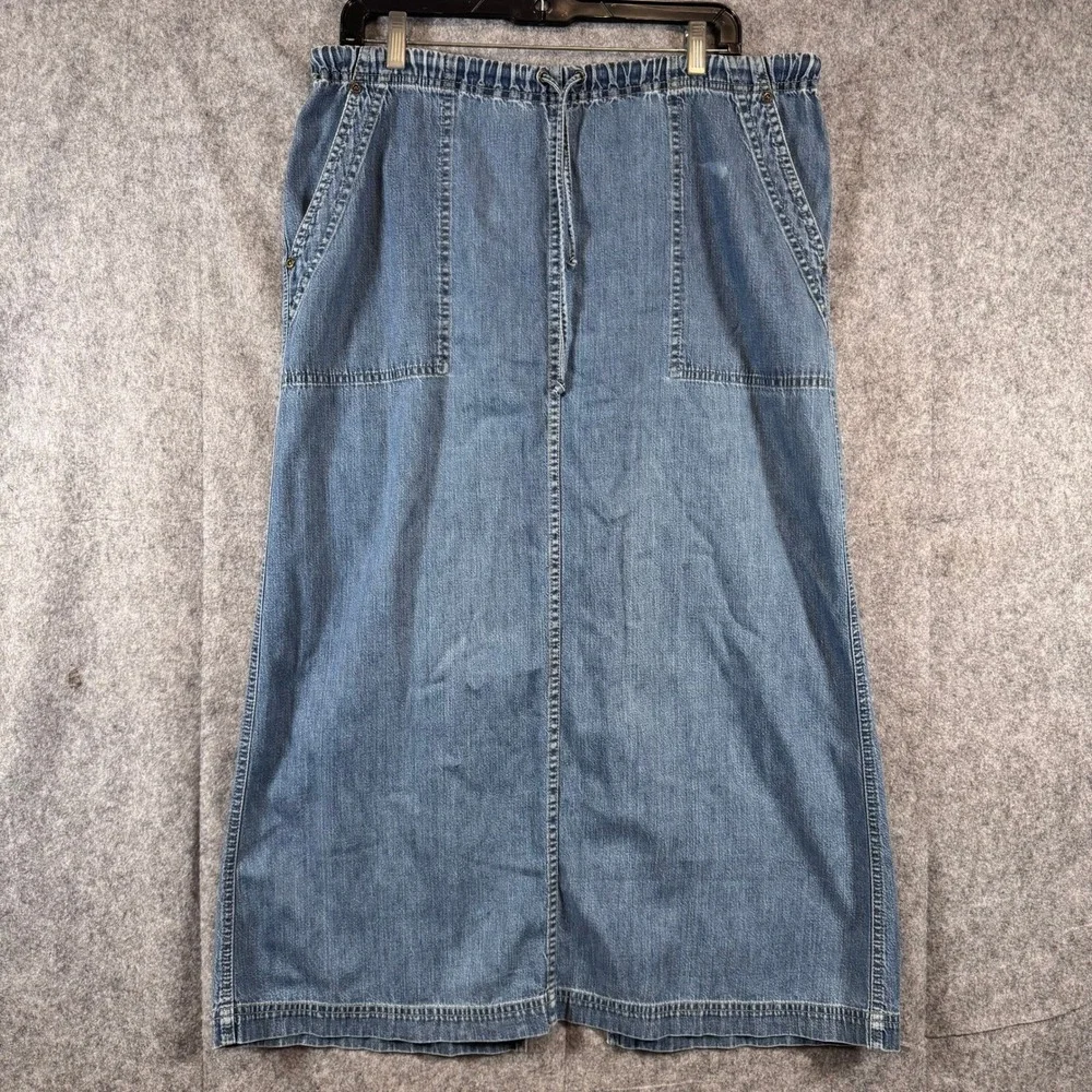 Vintage Denim Maxi Skirt Womens 10 Pull On Utility Jean Long Cottagecore Modest